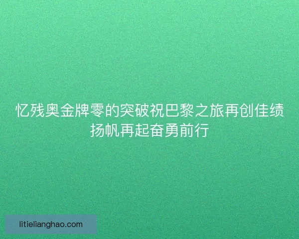 忆残奥金牌零的突破祝巴黎之旅再创佳绩扬帆再起奋勇前行