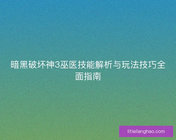 暗黑破坏神3巫医技能解析与玩法技巧全面指南